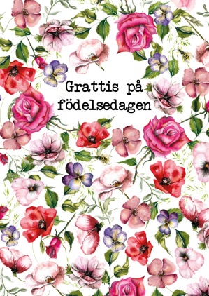 Vykort - grattis på födelsedagen (rosa blommor)