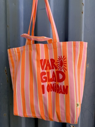 Ekologisk tygpåse rosaorangerandig - glad i onödan 