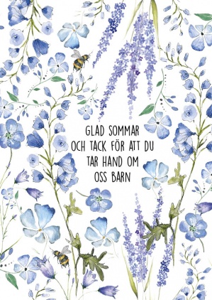 Vykort -Tack för att du tar hand om oss barn -blå