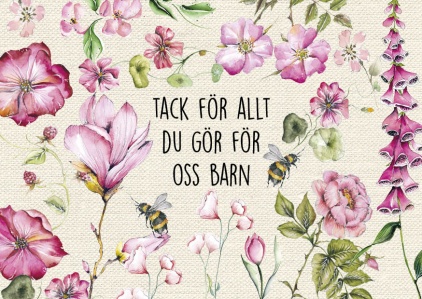 Vykort -tack för allt du gör för oss barn -rosa blommor 