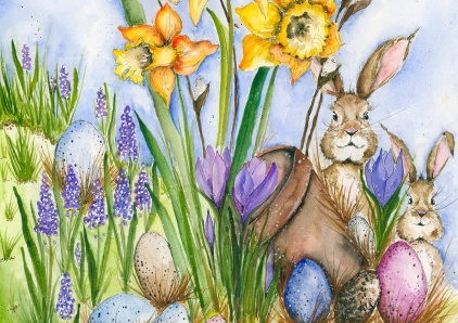 Målarunderlägg/ tallriksunderlägg- haren och pärlhyacinterna