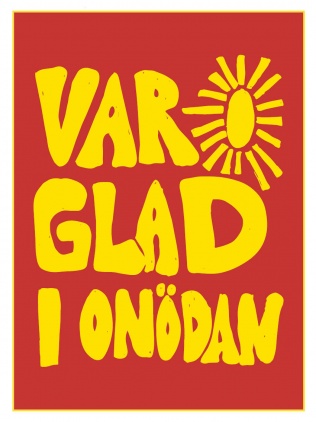 Vykort a6 glad i onödan röd/gul