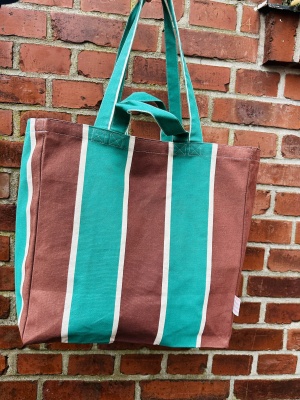 Ekologisk tygpåse högre modell - grön/brunrandig (flyttbar ficka ingår ej)