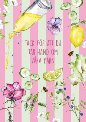 Vykort - tack för att du tar hand om våra barn ”(rosa/Grönrandig)