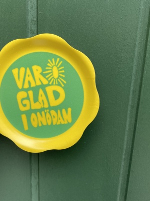  1 st glasunderlägg med kant - var glad i onödan gul/grön