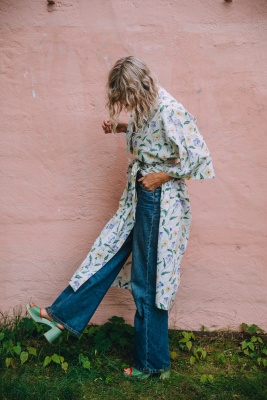 Kimono i bomull - viol/primula