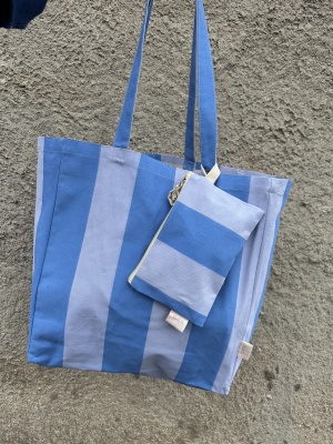 Ekologisk tygpåse - blårandig (flyttbar ficka köpes separat)