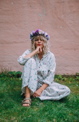 Ekologisk oversize dress linne/bomull - sommarblomma