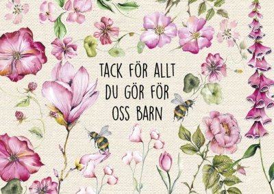 Vykort -tack för allt du gör för oss barn -rosa blommor 