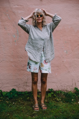 Linneshorts med resår och fickor - ÄNG M