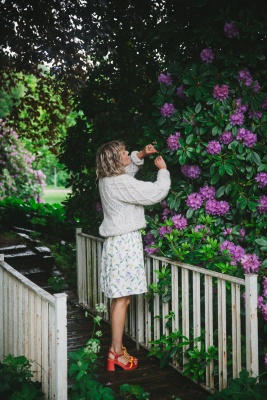 Linnekjol med fickor - viol/ primula 