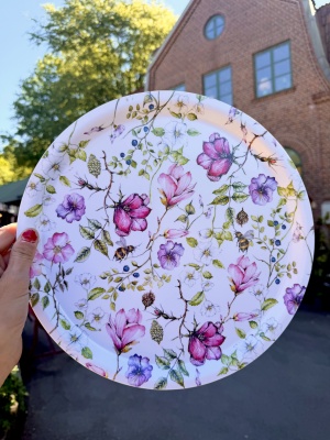 Rund bricka blå blommor