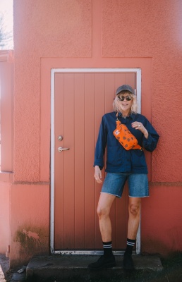 Ekologisk midjeväska - orange med bruna hjärtan 