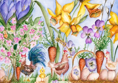 Målarunderlägg / tallriksunderlägg- kackel i hönsgården