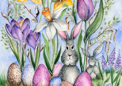 Målarunderlägg/ tallriksunderlägg- påskharen 