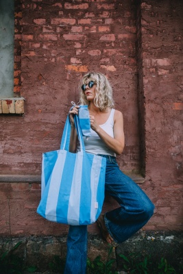 Ekologisk tygpåse - blårandig (flyttbar ficka köpes separat)